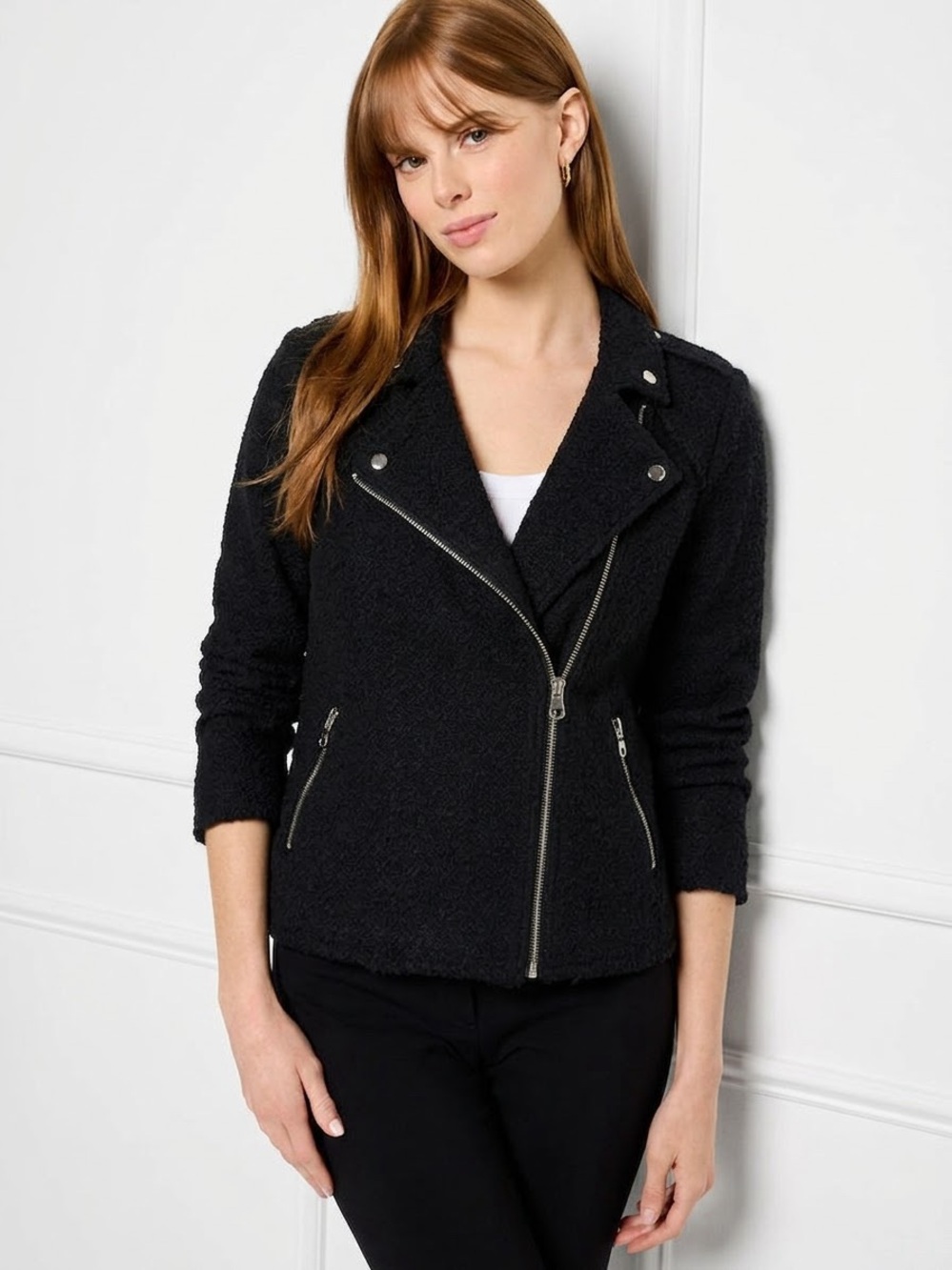 REBECCA TAYLOR $450 • 19” PTP • size L Bouclé Tweed Moto Jacket